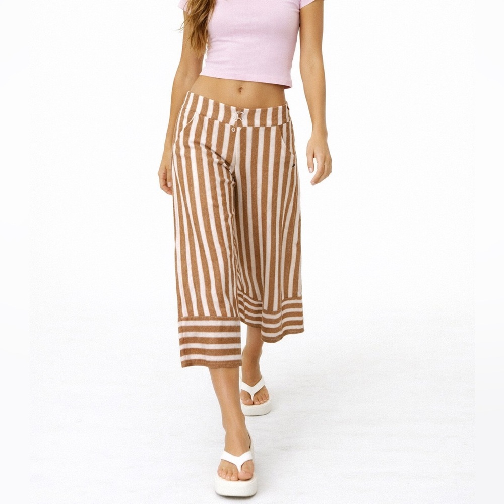Y2K Roxy Striped Wide Leg Culotte PantsTan Size 8